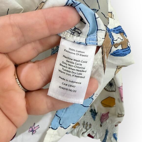 Talbots Paris Icons Ruffle Popover MP Cotton Blouse Top French Print Peasant - Picture 6 of 9